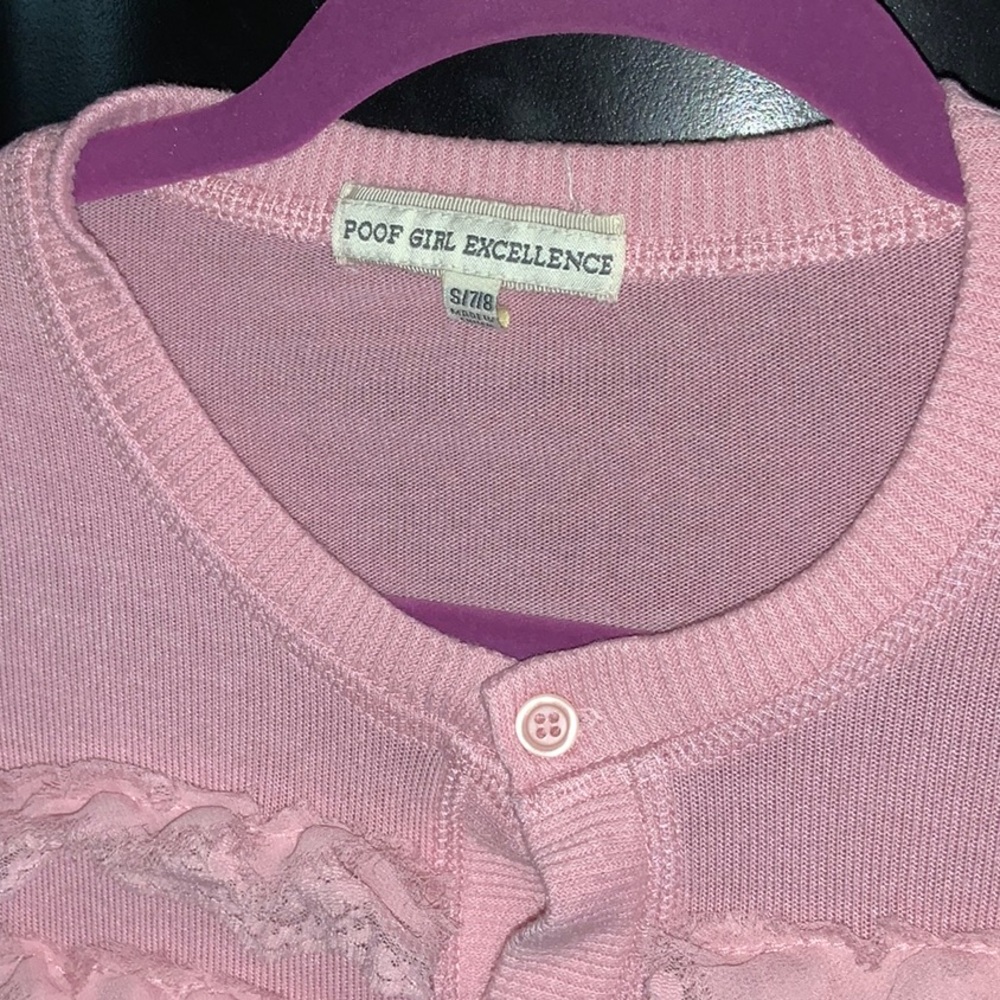 Pink Button Cardigan with Lace Ruffle Front Size S - Picture 3 of 5